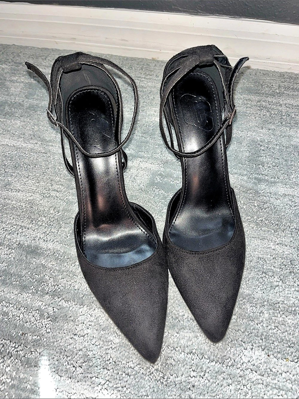 Black Pointed-Toe Ankle Strap Heels worn once